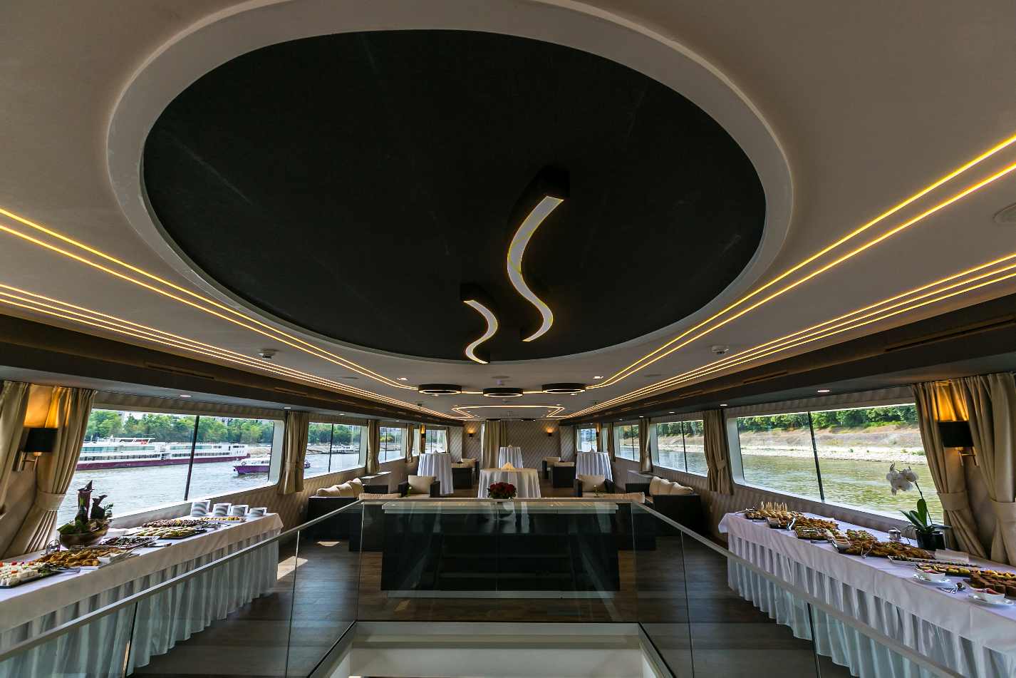 inside view of the boat with restaurant
