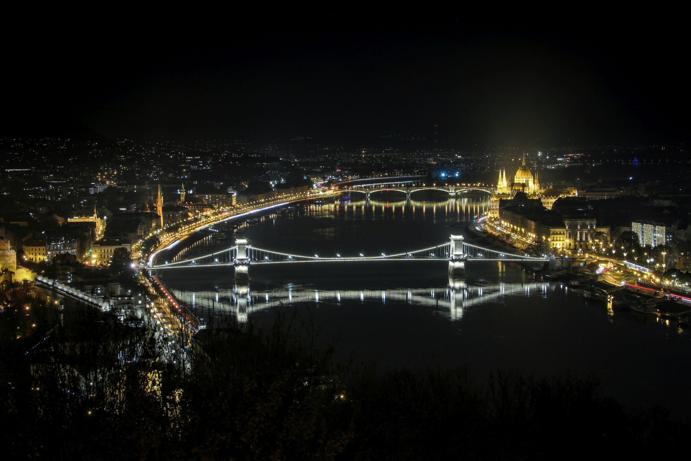 aerial night vien on Budapest